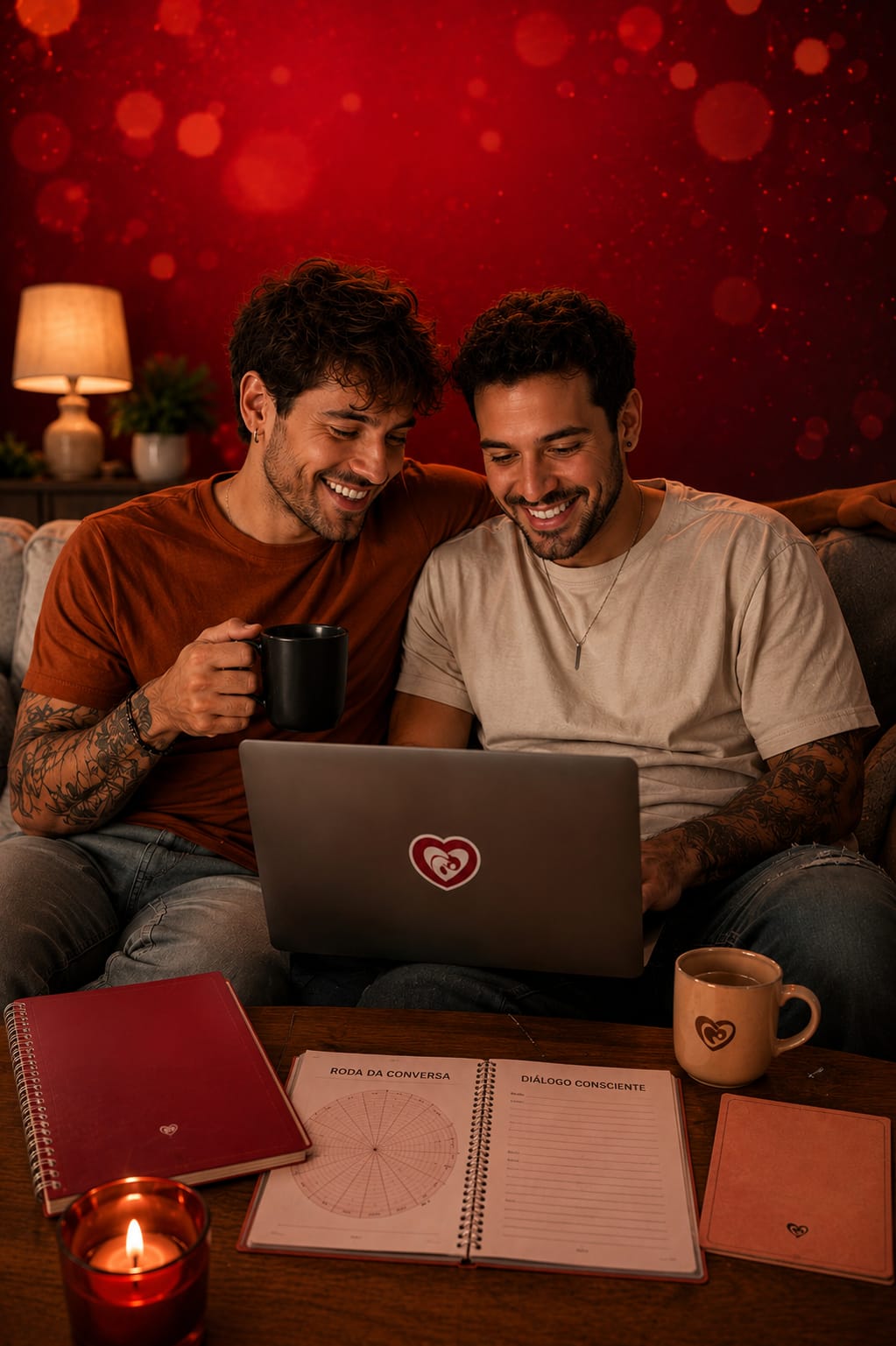 Um casal homoafetivo se abraçando